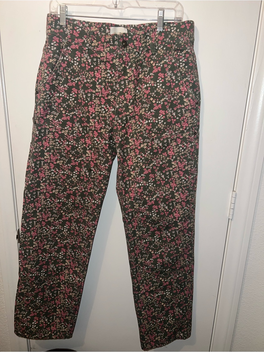Aime Leon Dore Dark Green Floral Jeans with Pink and White Flowers